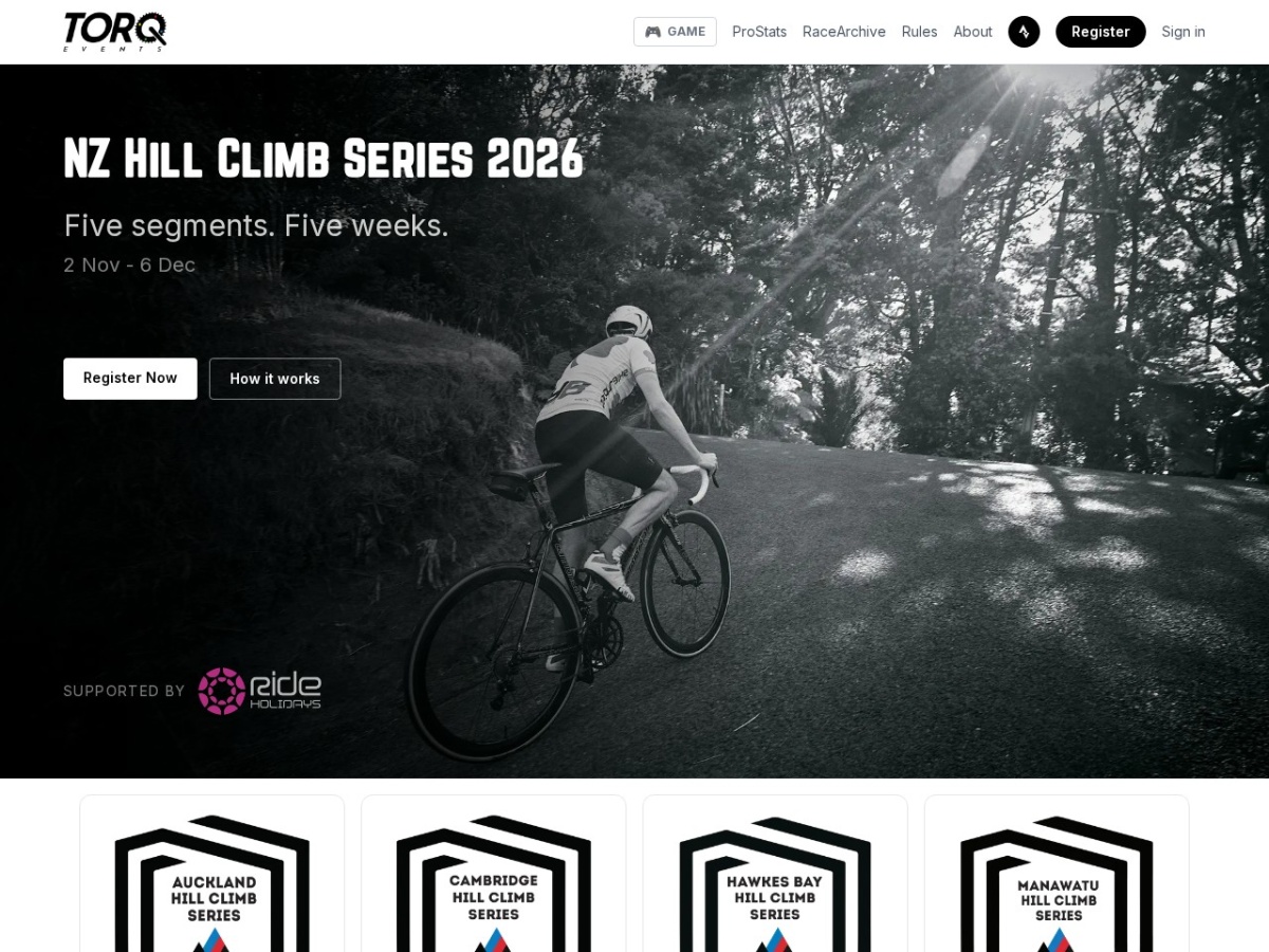 New Zealand Hill Climb Series homepage screenshot